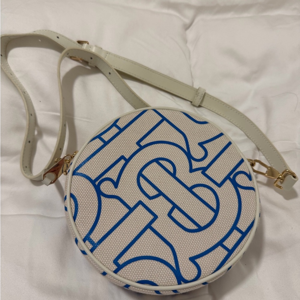 Burberry White and Blue Round Crossbody Bag